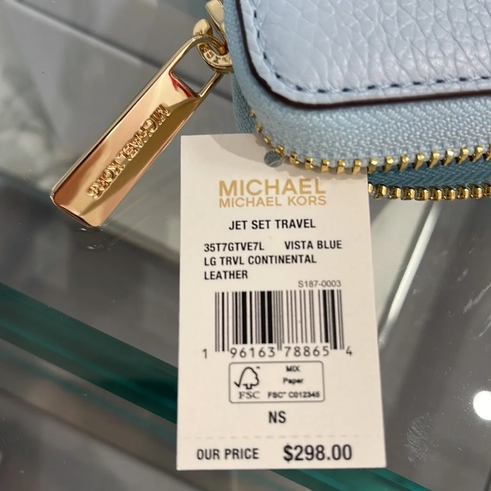 MICHAEL KORS LARGE TRAVEL CONTINENTAL WRISTLET WALLET PHONEHOLDER Vista Blue